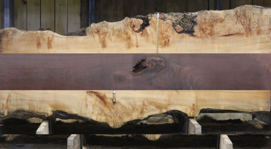 Curly Maple with Walnut Stripe: Slabs in stock to achieve this look. Made to your specs!