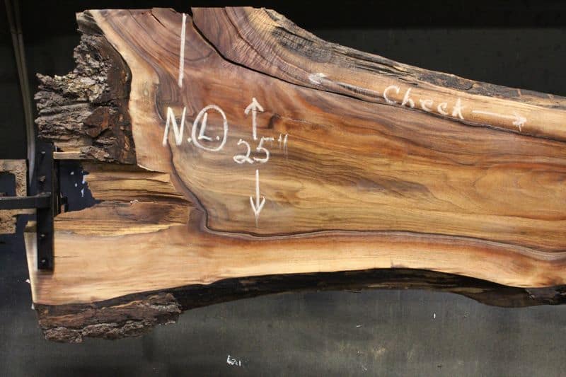 surfaced walnut slab 831-8 narrow face, left side closeup