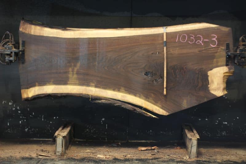 walnut slab 1032-3 rough size 2.5″ x 33-47″ avg. 38″ x 9′ $1385 