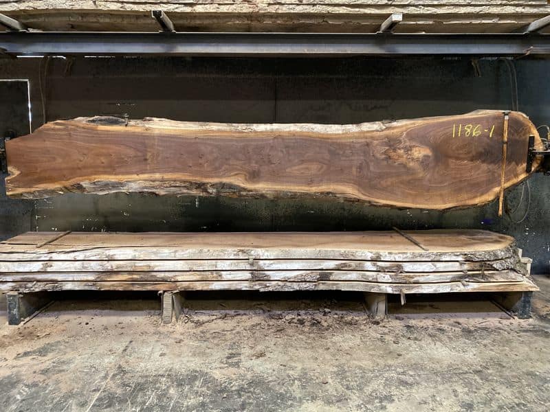 walnut slab 1186-1 rough size 2.5″ x 16-31″ avg. 22″ x 14′ $900
