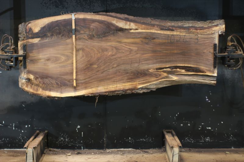 walnut slab 1026-3 rough size 2.5″ x 22-41″ avg. 31″ x 7′ $900 