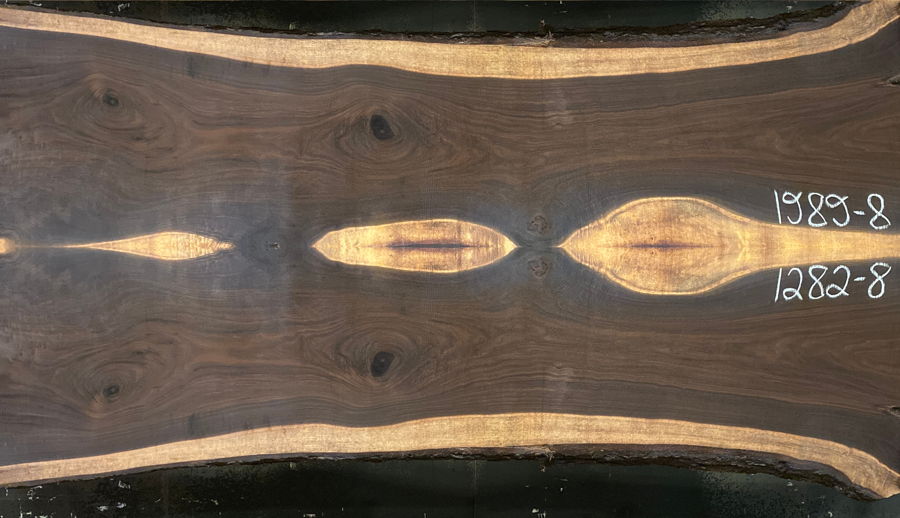 walnut slabs 1282-8&9 book-match simulation, approx. size 1.75″ x 44″ x 10′ Both Rough Slabs $2000