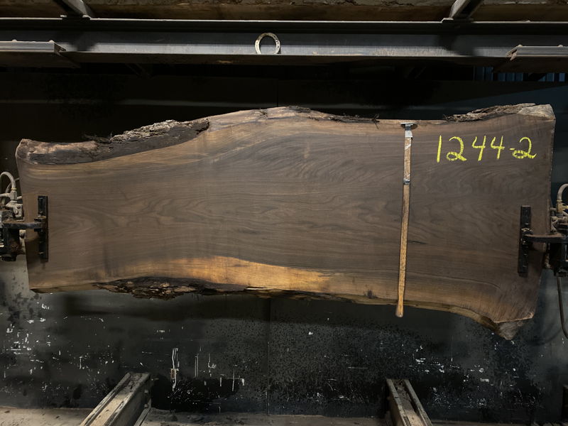 walnut slab 1244-2 rough size 2.5″ x 23-38″ avg. 29″ x 8′ $950