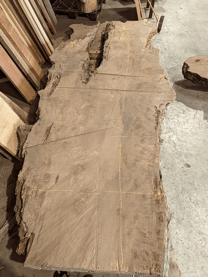redwood slab 0002
4″x 40-57″ x 11′ 
Air dried for 6 years plus
MC 10.5-11%