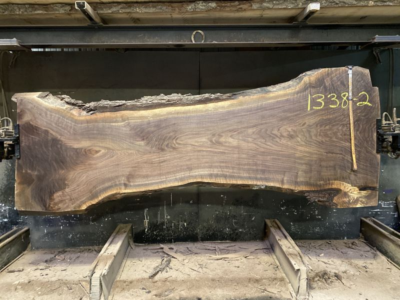 Walnut slab 1338-2 rough size 2.5″ x 27-50″ avg. 32″ x 10′ $1250 sale pending PO 23-8355
