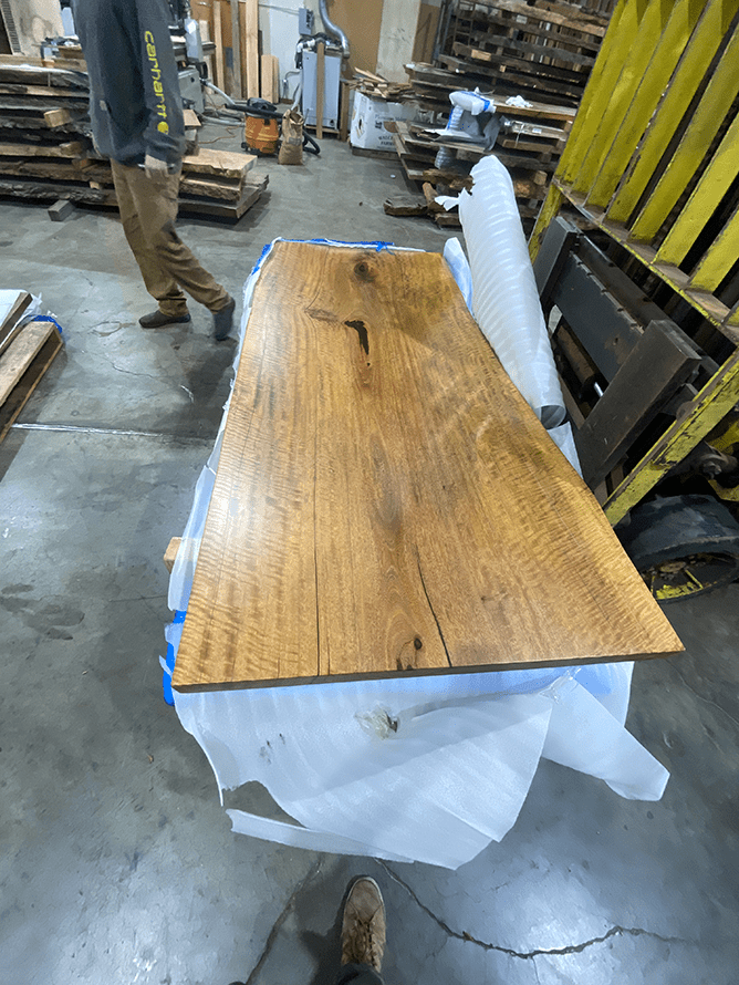 Finished Curly Mango Table 07 Finished size 40″ wide  x 91″ long $4375