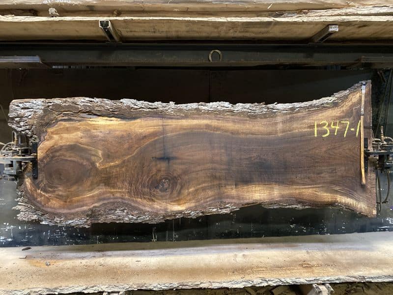 walnut slab 1347-1 rough size 2.5″ x 27-43″ avg. 30″ x 10′ $1100