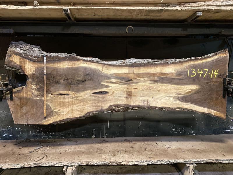 walnut slab 1347-14 rough size 2.5″ x 23-40″ avg. 29″ x 10′ $1000