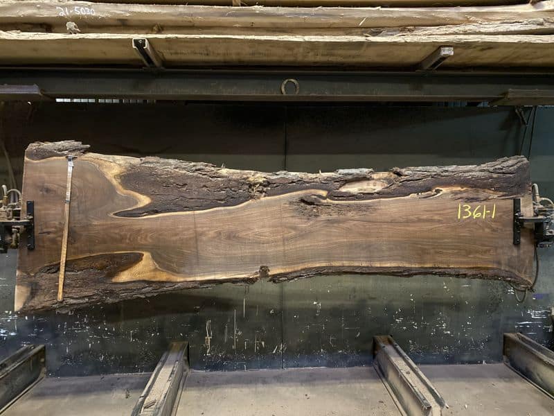 walnut slab 1361-1 rough size 2.5″ x 17-27″ avg. 20″ x 10′ $600
