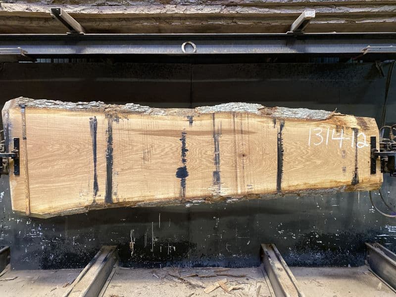 white oak slab 1314-12 rough size 2.5″ x 17-34″ avg. 27″ x 9′ $750