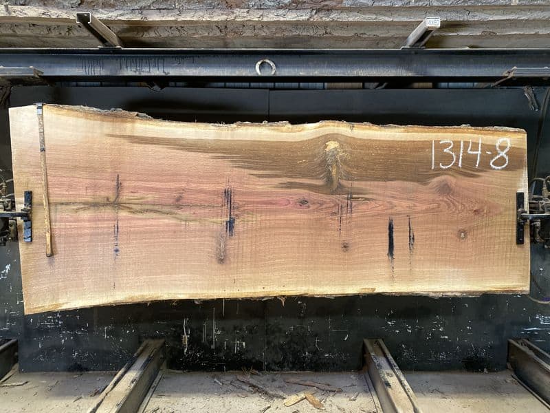 white oak slab 1314-8 rough size 2.5″ x 36-49″ avg. 40″ x 9′ $1500