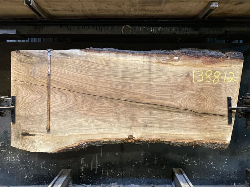 white oak slab 1388-12 rough size 2.5″ x 35-47″ avg. 38″ x 8′ $1200