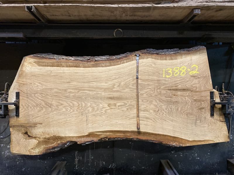 white oak slab 1388-2 rough size 2.5″ x 37-46″ avg. 39″ x 8′ $1200
