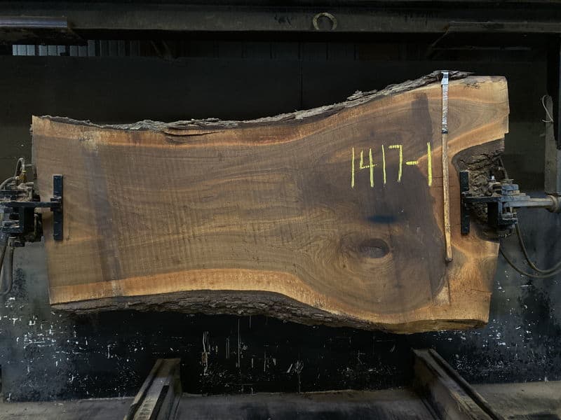 walnut slab 1417-1 rough size 2.5″ x 30-46″ avg. 36″ x 7′ $975