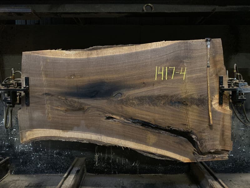 walnut slab 1417-4 rough size 2.5″ x 37-53″ avg. 44″ x 7′ $1750
