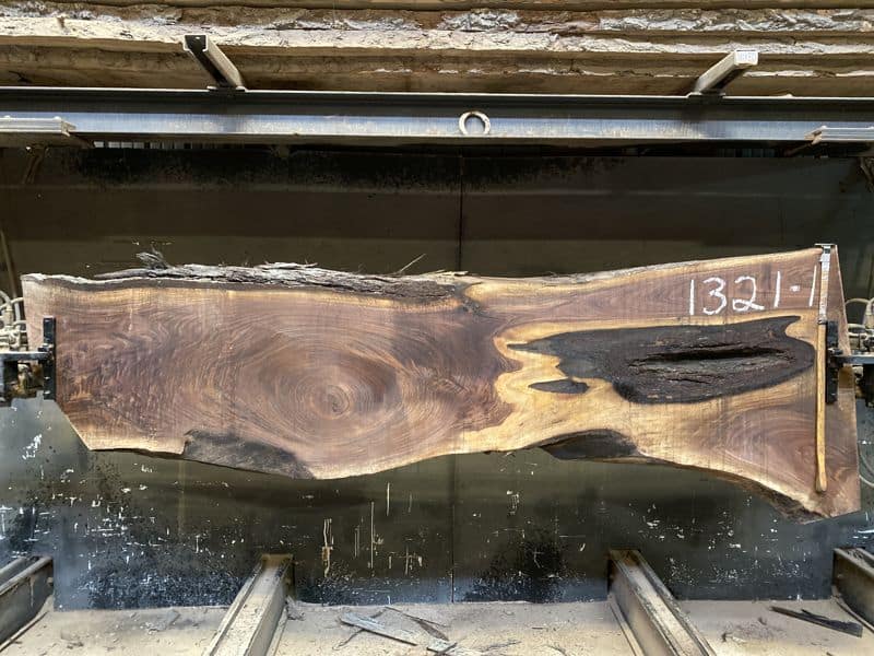 walnut slab 1321-1 rough size 2.5″ x 21-39″ avg. 26″ x 10′ $750