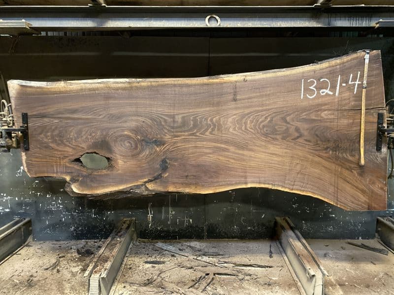 walnut slab 1321-4 rough size 2.5″ x 30-52″ avg. 38″ x 10′ $1250