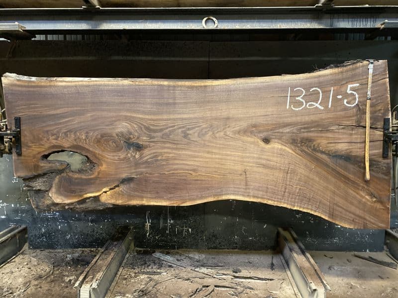 walnut slab 1321-5 rough size 2.5″ x 30-52″ avg. 39″ x 10′ $1400