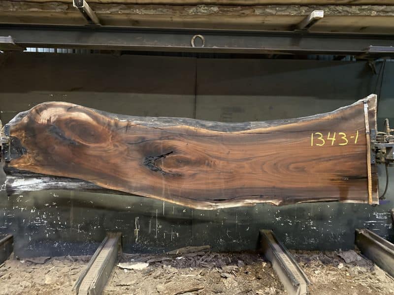 walnut slab 1343-1 rough size 2.5″ x 15-36″ avg. 25″ x 10′ 