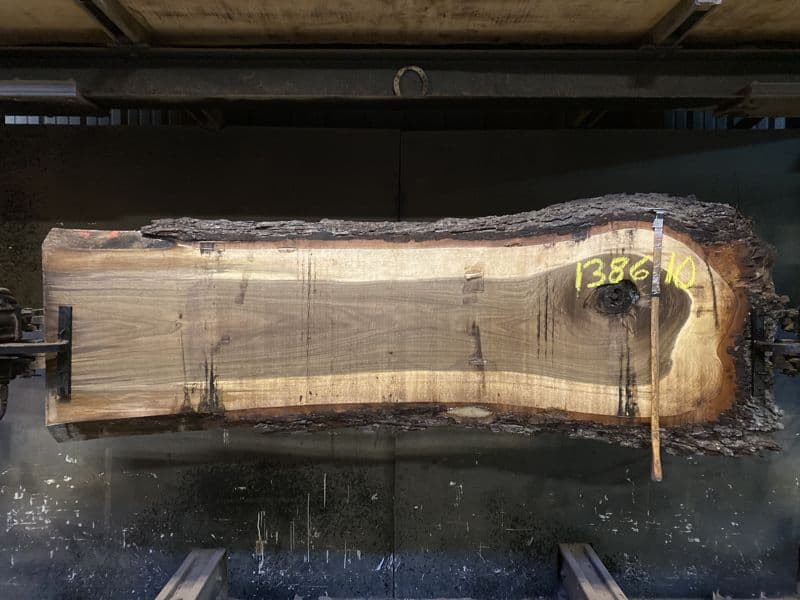 walnut slab 1386-10 rough size 2.5″ x 21-26″ avg. 23″ x 8′ $900