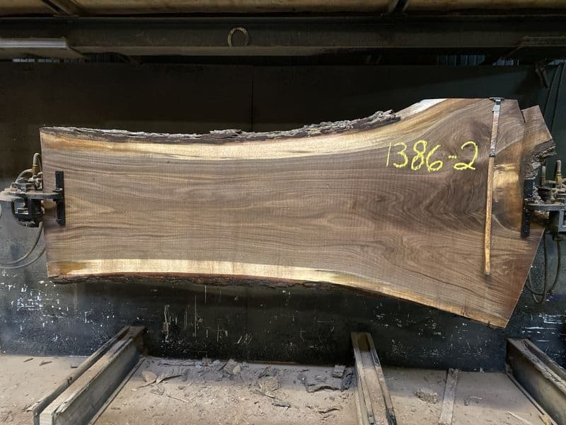 walnut slab 1386-2 rough size 2.5″ x 29-48″ avg. 31″ x 8′ $1300