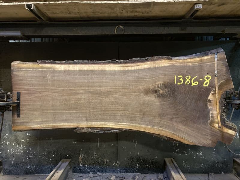 walnut slab 1386-8 rough size 2.5″ x 31-45″ avg. 33″ x 8′ $1550  sale pending LS 3-1-24