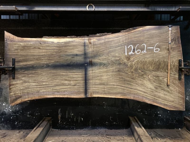 walnut slab 1262-6 rough size 2.5″ x 35-51″ avg. 40″ x 8′ $1300