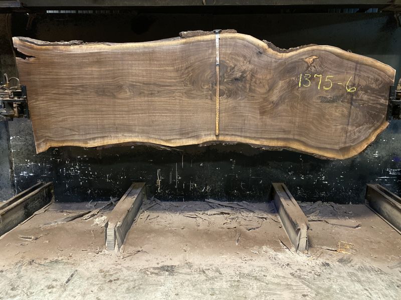 walnut slab 1375-6 rough size 2.5″ x 30-38″ avg. 36″ x 11′  sale pending PO 24-9016