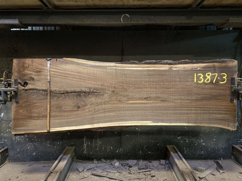 walnut slab 1387-3 rough size 2.5″ x 31-38″ avg. 33″ x 9′ $1400 