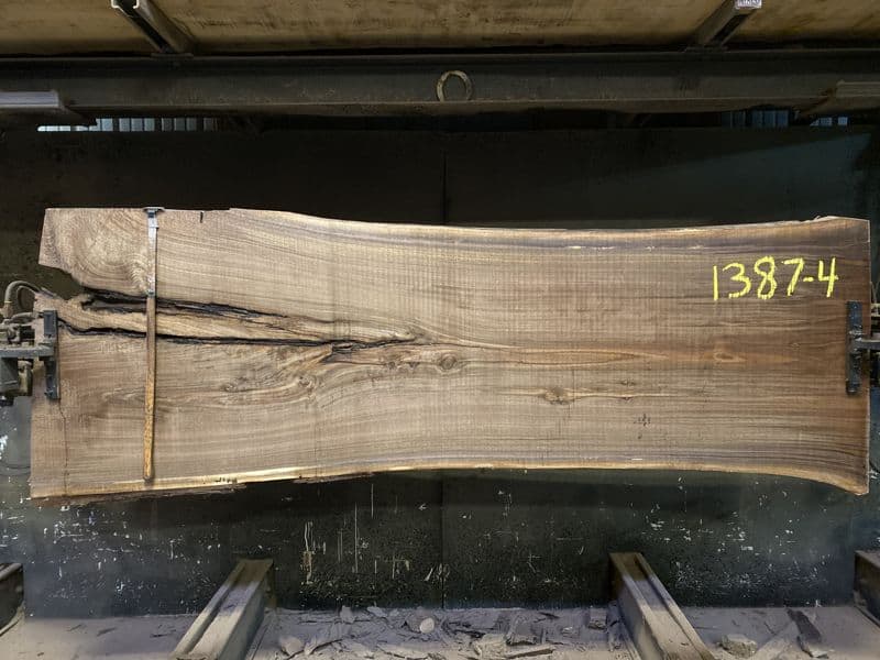 walnut slab 1387-4 rough size 2.5″ x 32-39″ avg. 35″ x 9′ $1350