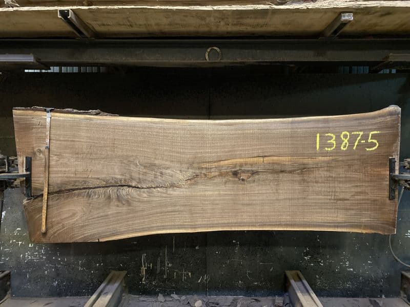 walnut slab 1387-5 rough size 2.5″ x 33-39″ avg. 35″ x 9′ $1475