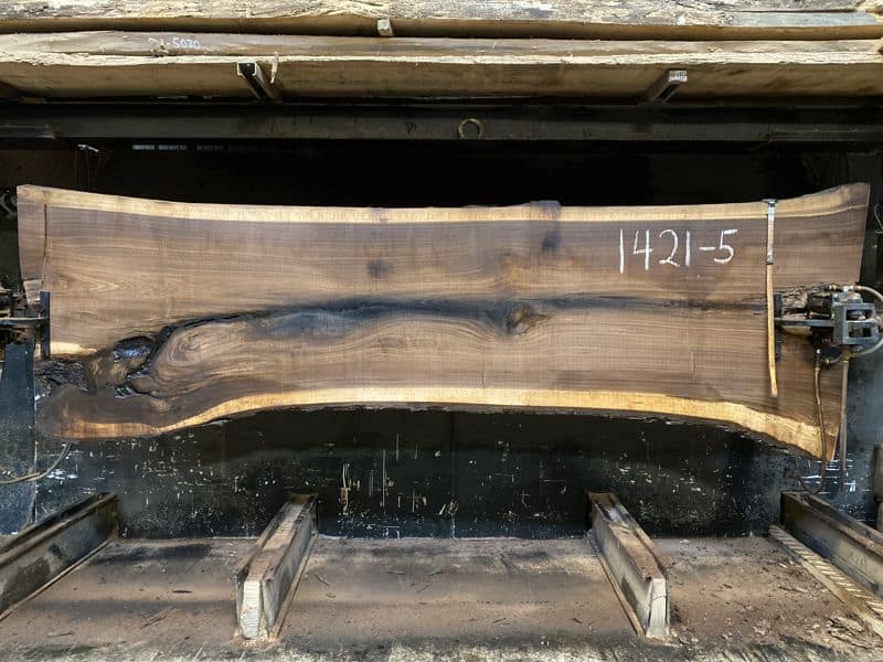walnut slab 1421-5 rough size 2.5″ x 36-45″ avg. 39″ x 12′ $2250
