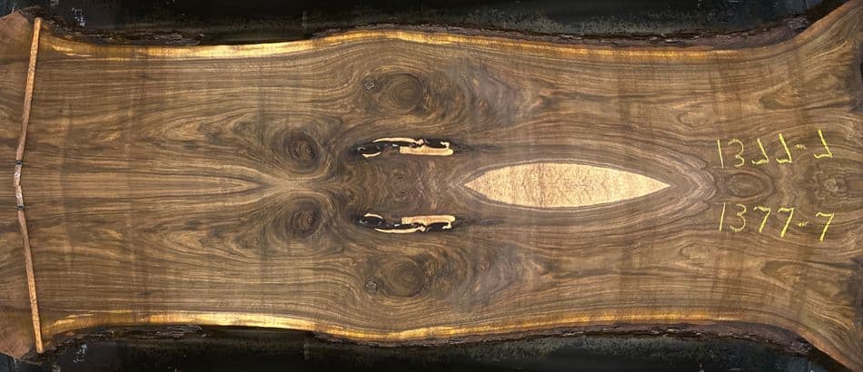 walnut slabs 1377-7&8 book-match simulation, approx. size 2″ x 42″ x 12′ Both Rough Slabs $2950