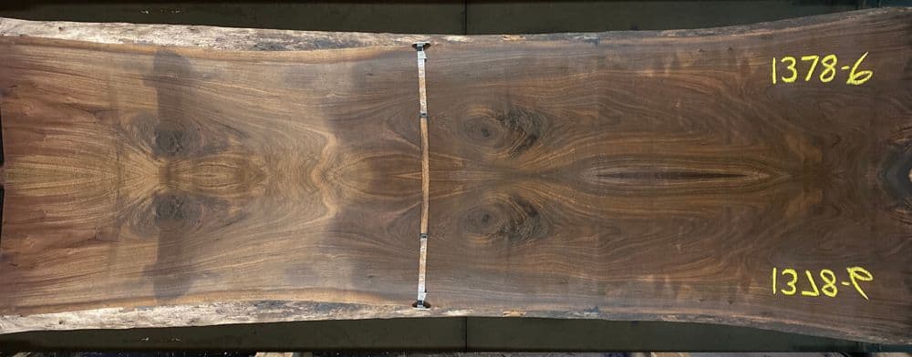 walnut slabs 1378-6&7 book-match simulation, approx. size 2″ x 42″ x 12′ Both Rough Slabs $2900