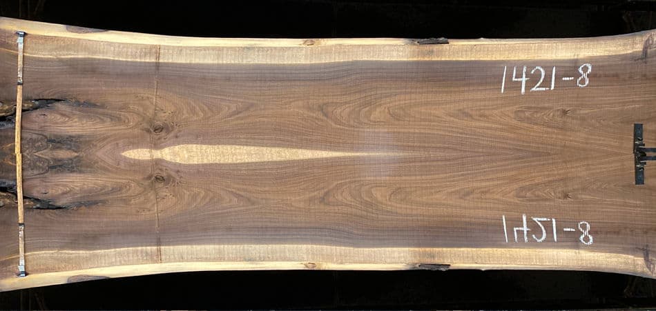 walnut slabs 1421-8&9 book-match simulation, approx. size 2″ x 42″ x 12′ Both Rough Slabs $2950