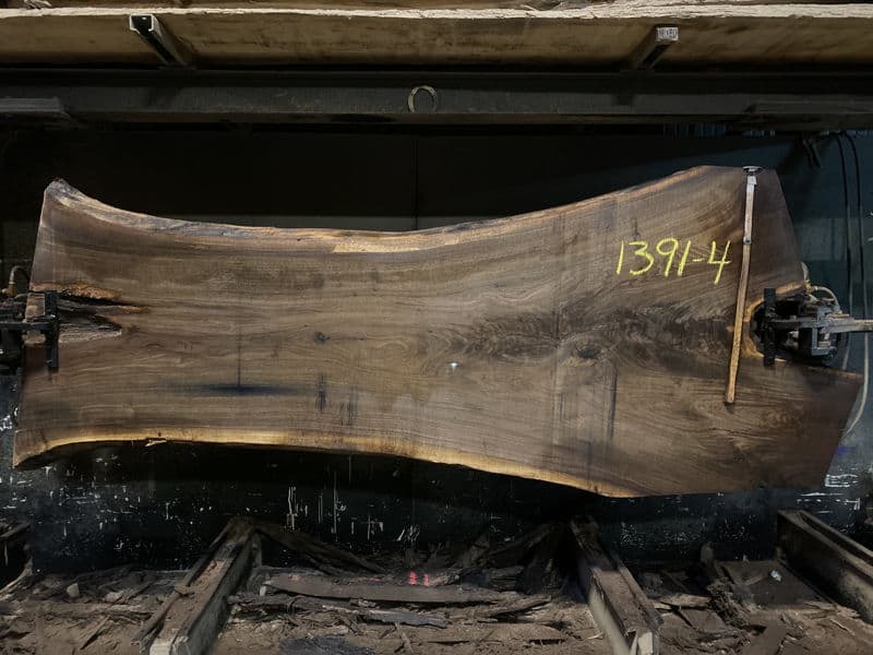 walnut slab 1391-4 rough size 2.5″ x 32-51″ avg. 36″ x 9′ $1200