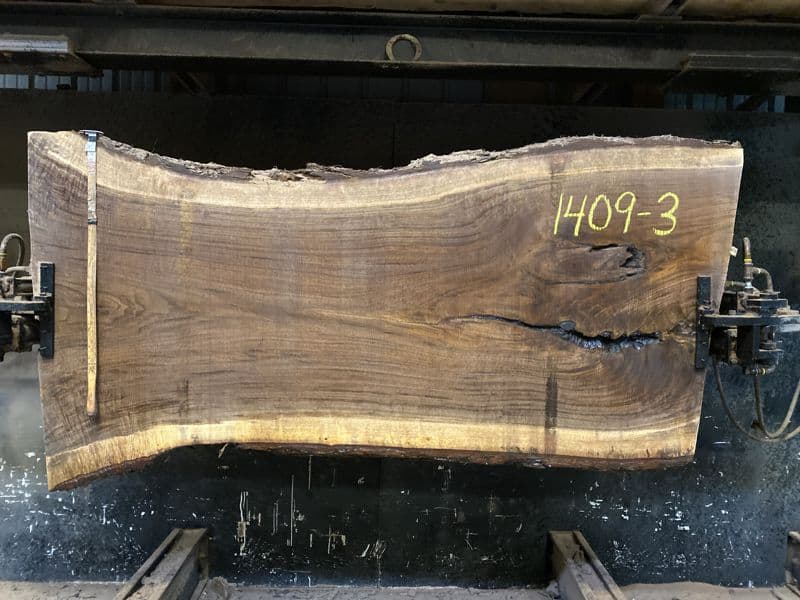 walnut slab 1409-3 rough size 2.5″ x 34-44″ avg. 38″ x 7′ $1475 