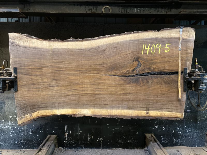 walnut slab 1409-5 rough size 2.5″ x 37-45″ avg. 40″ x 7′ $1525