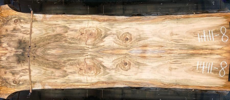curly maple slabs 1441-8&9 book-match simulation, approx. size 2″ x 42″ x 14′ Both Rough Slabs $2100 