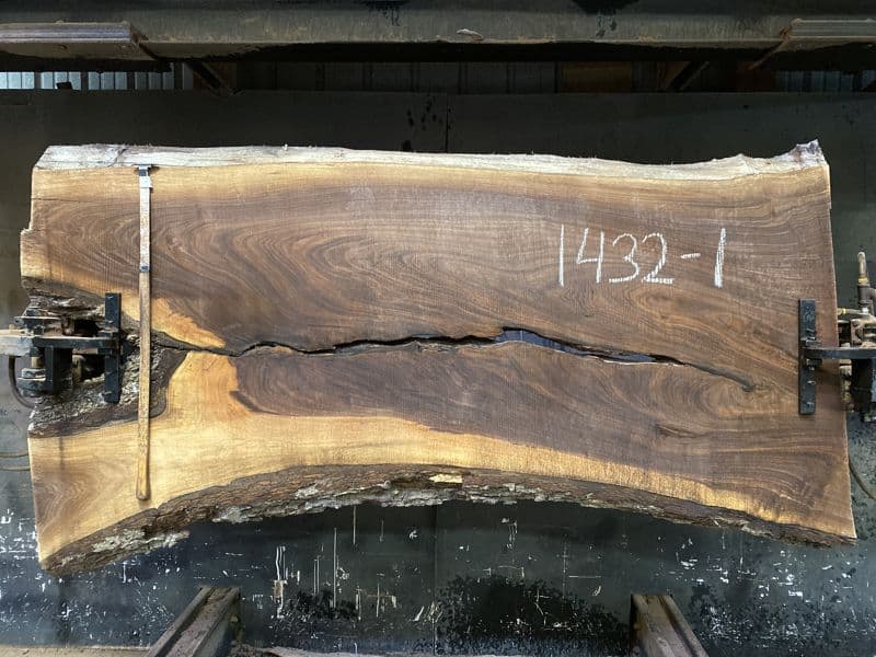 walnut slab 1432-1 rough size 2.5″ x 32-38″ avg. 34″ x 7′ $900
