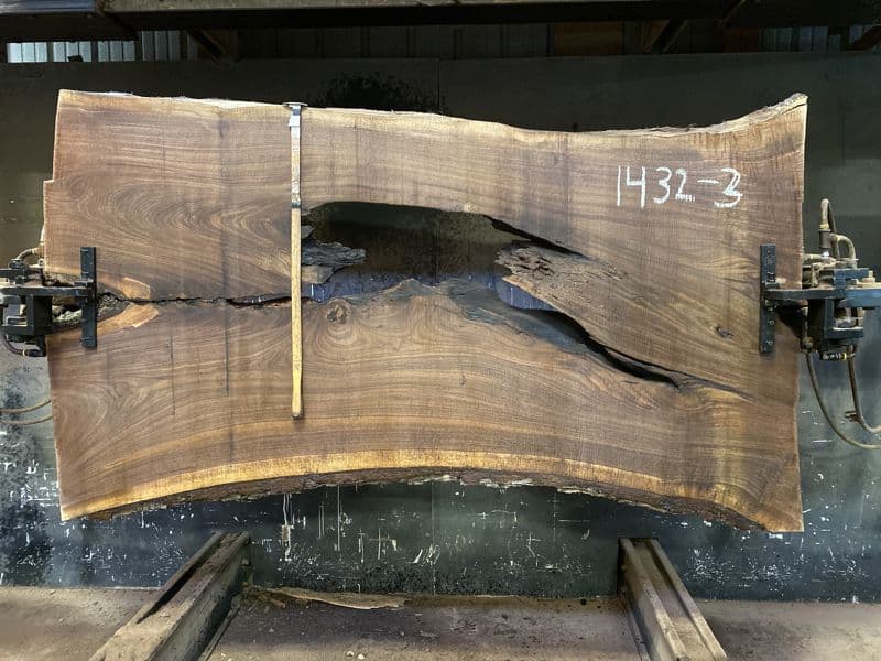 walnut slab 1432-3 rough size 2.5″ x 39-49″ avg. 39″ x 7′ $975