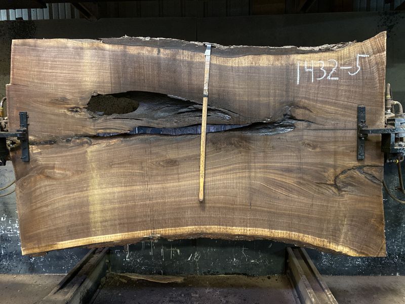 walnut slab 1432-5 rough size 2.5″ x 41-51″ avg. 46″ x 7′ $1100 