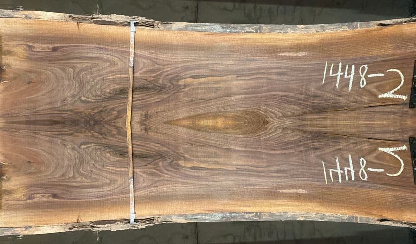 walnut slabs 1448-1&2 book-match simulation, approx. size 2″ x 38″ x 9′ Both Rough Slabs $2250 