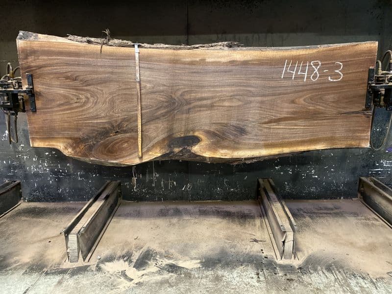 walnut slab 1448-3 rough size 2.5″ x 31-38″ avg. 33″ x 9′ $1350