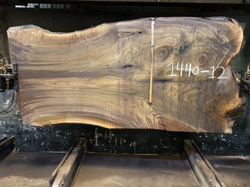 walnut slab 1440-12 rough size 2.5″ x 40-50″ avg. 46″ x 8′ $3700