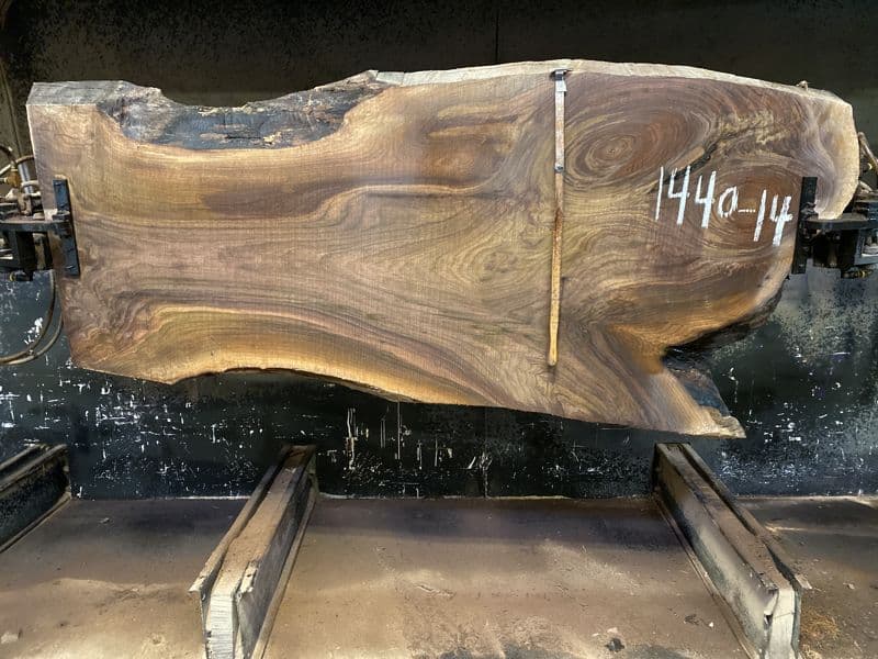 walnut slab 1440-14 rough size 2.5″ x 28-45″ avg. 38″ x 8′ $1650