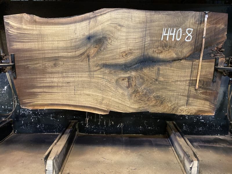 walnut slab 1440-8 rough size 2.5″ x 45-52″ avg. 49″ x 8′ $3800