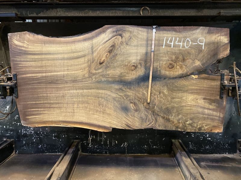 walnut slab 1440-9 rough size 2.5″ x 44-51″ avg. 48″ x 8′ $3800