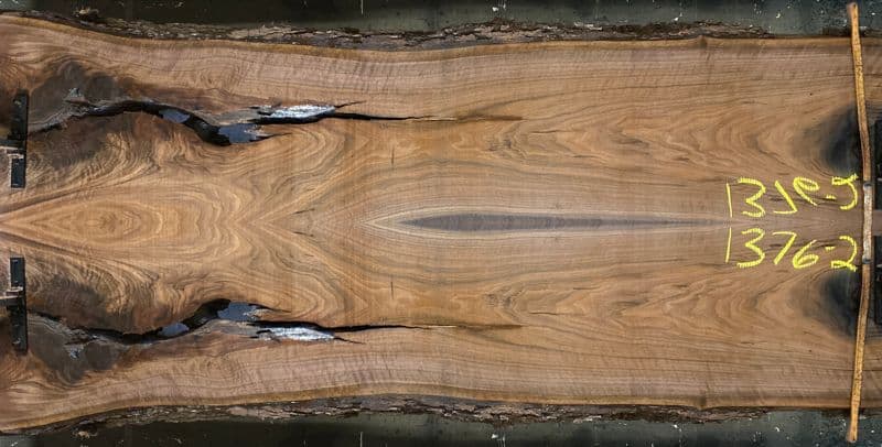 walnut slabs 1376-1&2 book-match simulation, approx. size 2″ x 44″ x 10′ Both Rough Slabs $2475