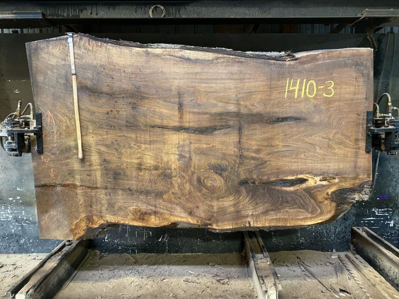 walnut slab 1410-3 rough size 2.5″ x 41-61″ avg. 52″ x 8′ $3200